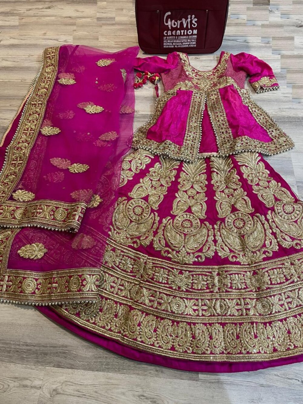 NEW Heavy Embroidered Rani Pink Gold Indian Bridal Lehenga Set + Dupatta